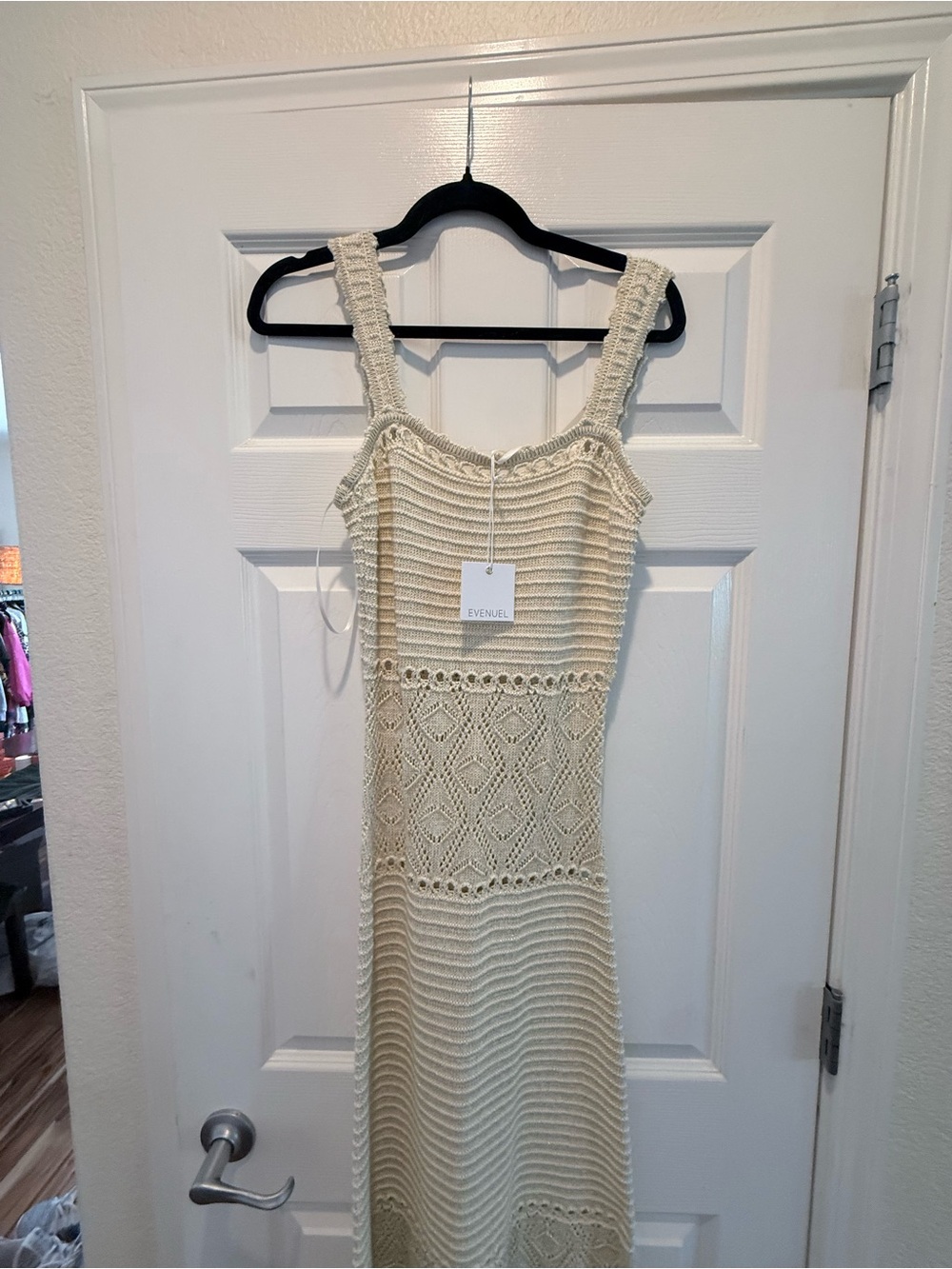 Evensole Cream Crochet Maxi Dress